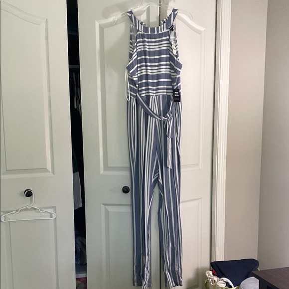 NWT Express Blue and White Striped Jumpsuit - Picture 2 of 6